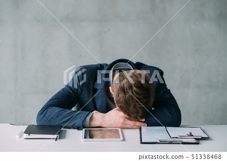office routine tired young manager sleeping work 51338468