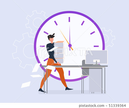 Cartoon Man with Paper Sheet Stack Office Table Cartoon Man with Paper Sheet Stack Office Table 51339364