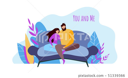 Cartoon Man Woman Couple Sitting Together on Sofa Cartoon Man Woman Couple Sitting Together on Sofa 51339366