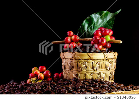 Coffee beans. On a wooden background rotation 51340056