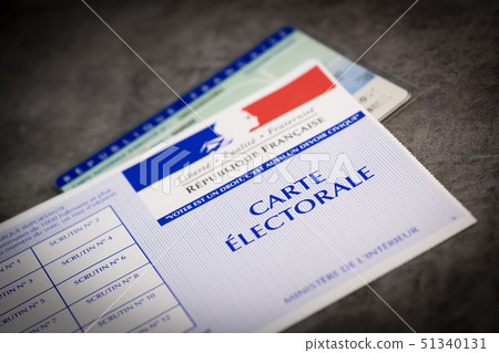 French electoral voter cards official government allowing to vote paper on grey background 51340131