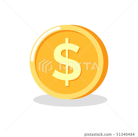 Circle Metal Money, Golden Coin Dollar Vector 51340484