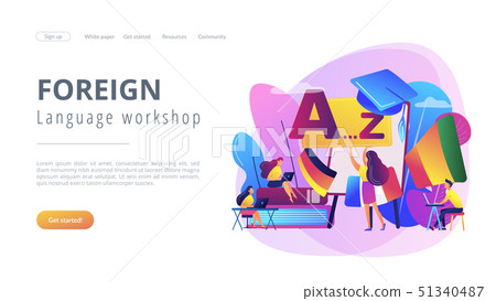 Foreign language workshop concept landing page. Foreign language workshop concept landing page. 51340487