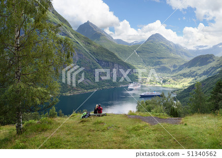 Tourists visiting Geiranger and Geirangerfjord, 51340562