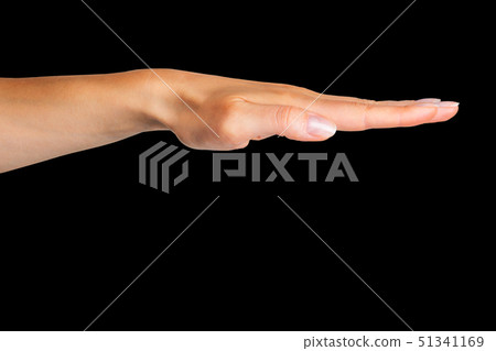 Female keep hand straight, side view. Isolated with clipping path. Female keep hand straight, side view. Isolated with clipping path. 51341169