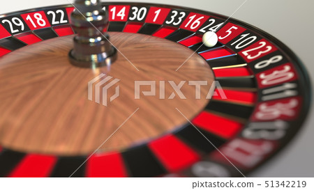 Casino roulette wheel ball hits 5 five red. 3D rendering Casino roulette wheel ball hits 5 five red. 3D rendering 51342219
