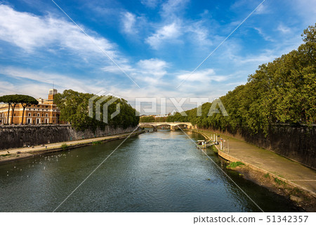 Tiber River in Rome downtown - Bridge Umberto I Tiber River in Rome downtown - Bridge Umberto I 51342357