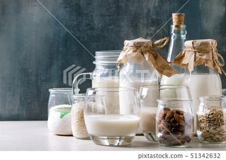 Variety of non-dairy milk 51342632