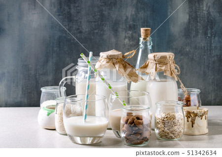 Variety of non-dairy milk 51342634