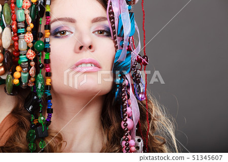 Pretty woman with jewelry necklaces ring bracelets Pretty woman with jewelry necklaces ring bracelets 51345607