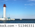 Lighthouse against the blue sky and sea 51346331