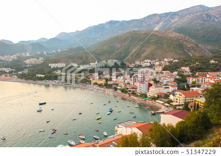 Montenegro, Rafailovici. Sunset view on sea beach. 51347229