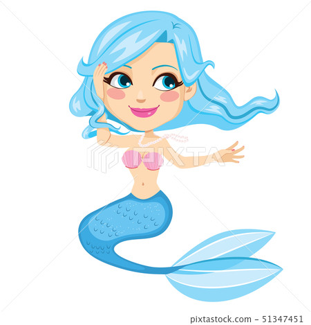 Beautiful blue hair mermaid cartoon character - Stock Illustration  [51347451] - PIXTA