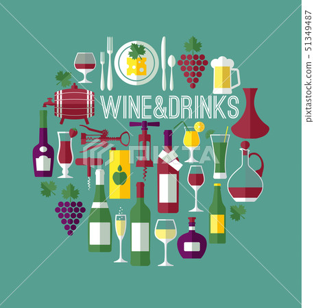 Vine flat background. Wine bar composition. 51349487