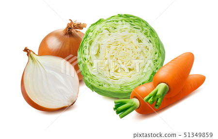 Cabbage half, carrot and onion isolated on white 51349859