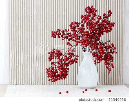 Japanese vase with red berries of Sacred Bamboo Japanese vase with red berries of Sacred Bamboo 51349938