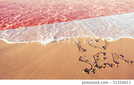 Beach sand, sea and flag Indonesia. I love Beach sand, sea and flag Indonesia. I love 51350611