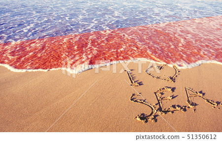 Beach sand, sea and flag Haiti. I love Haiti Beach sand, sea and flag Haiti. I love Haiti 51350612