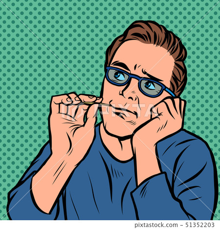 a man picks a toothpick in his teeth a man picks a toothpick in his teeth 51352203