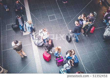 Group of elder people with luggage at train 51352458