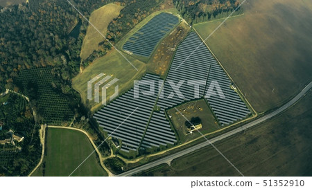Aerial view of a solar power station and a sheep. Umbria, Italy 51352910