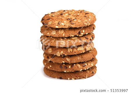 Oatmeal cookies with cereals isolated on white Oatmeal cookies with cereals isolated on white 51353997