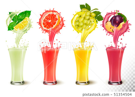 Set of fruit juice splash in a glasses. Mint and Set of fruit juice splash in a glasses. Mint and 51354504