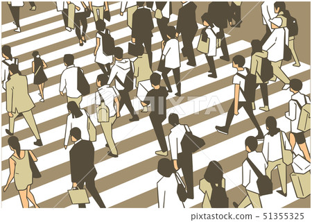 Illustration of busy city crowd crossing zebra 51355325