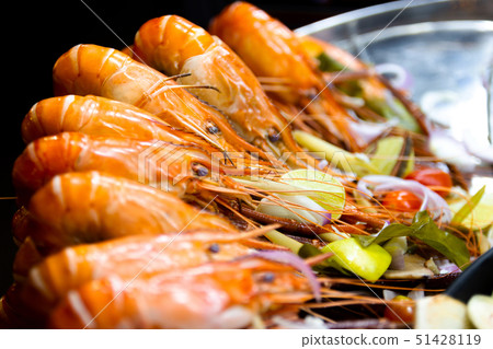 Grilled shrimps seafood on the table 51428119