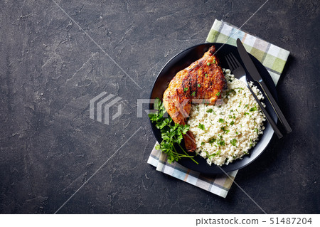 broiled chicken leg quarter with Cauliflower rice broiled chicken leg quarter with Cauliflower rice 51487204