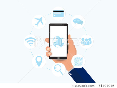 Hand holding smartphone with social media icons 51494046