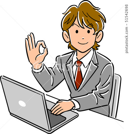 A young businessman operating a computer gives... - Stock Illustration ...