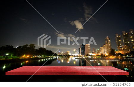 red wooden on city background product display 51554765