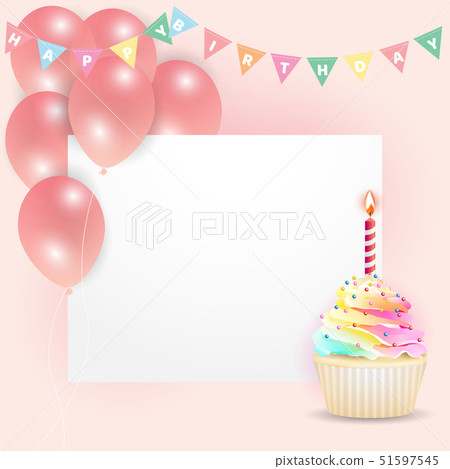 creamy cupcake with balloons and bunting flags creamy cupcake with balloons and bunting flags 51597545