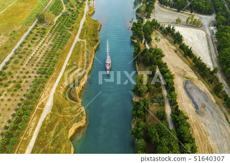 Ship passing through Corinth Canal in Greece 51640307