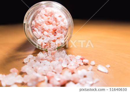 Pink salt from Bolivian on wood table 51640630