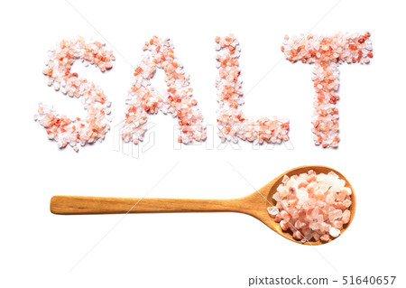 Pink Bolivian salt with spoon isolated on white 51640657