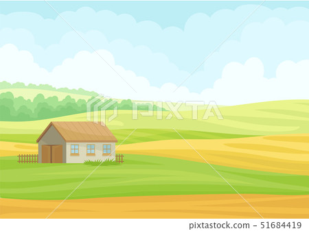Gray stone barn in the meadow. Vector illustration on white background. 51684419