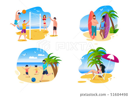 Family and Friends Summer Activities on Beach Set Family and Friends Summer Activities on Beach Set 51684498