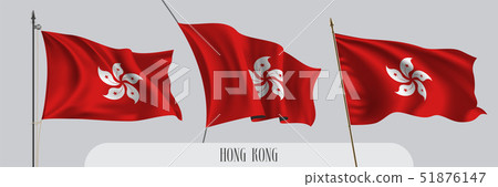 Set of Hong Kong waving flag on isolated 51876147