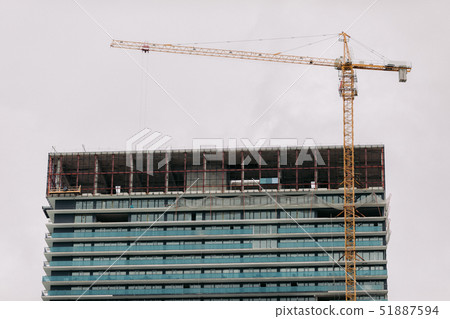 construction yellow crane and building construction site 51887594