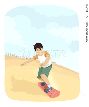 Teen Boy Sand Boarding Illustration Teen Boy Sand Boarding Illustration 51916291