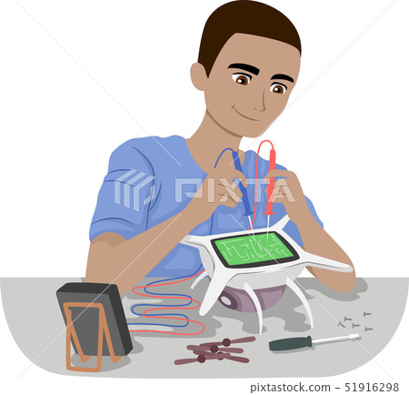 Teen Boy Repair Drone Multi Tester Illustration Teen Boy Repair Drone Multi Tester Illustration 51916298