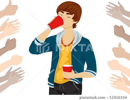 Teen Boy Drink Dare Hand Cheer Illustration 51916334