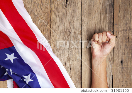 Hand asian man handful usa flag  51981100