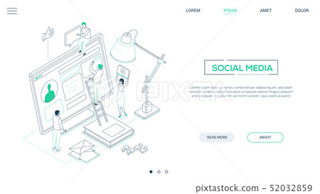 Social media marketing - line design style isometric web banner 52032859