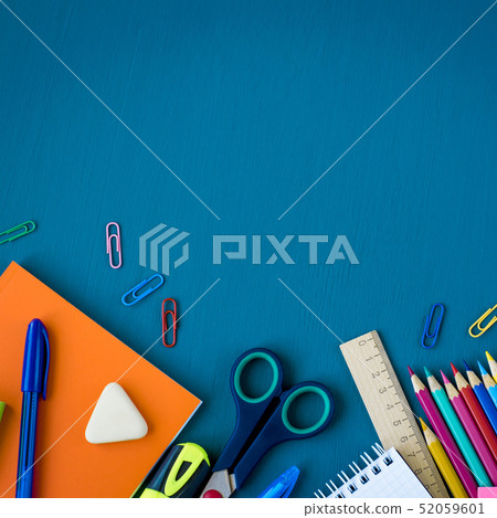 School supplies on blue background 52059601
