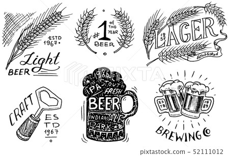 Vintage beer badge. Set of Alcoholic Label with calligraphic elements. Classic American frame for Vintage beer badge. Set of Alcoholic Label with calligraphic elements. Classic American frame for 52111012