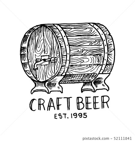 Beer Barrel in vintage style. Alcoholic Label with calligraphic elements. Classic American badge for Beer Barrel in vintage style. Alcoholic Label with calligraphic elements. Classic American badge for 52111841