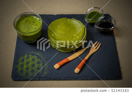 Matcha pancake Japanese food Matcha pancake Japanese green tea pancake (milk rape) 52143183